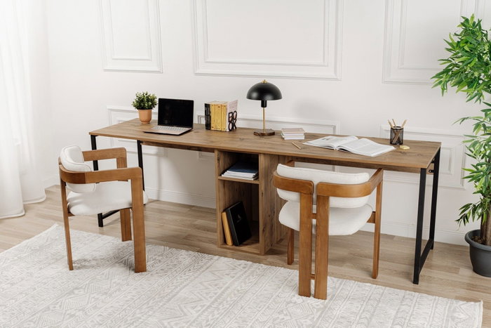 Nordure Twin Study Desk - Pino Atlántico, Negro Nordure Twin Study Desk - Pino Atlántico, Negro